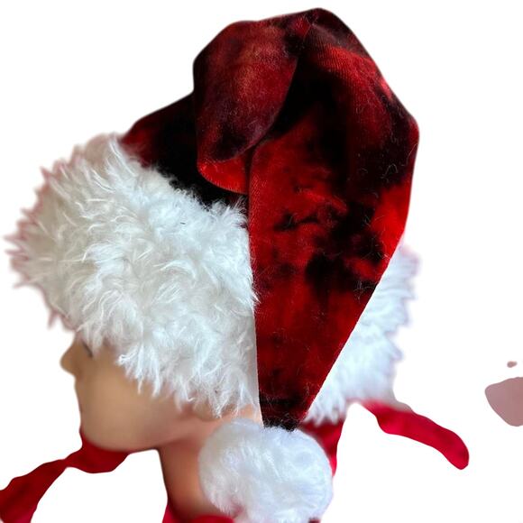 Santa Hat Red Tie Dye Handmade Hippy Christmas Holiday Wear Festive Head Gear - Picture 2 of 7